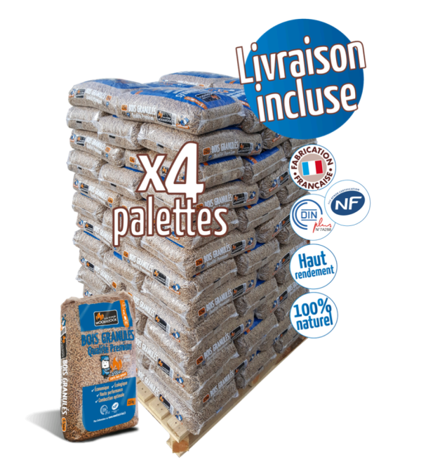 Palette de granulés Woodstock × 4 (264 sacs) de 15 kg