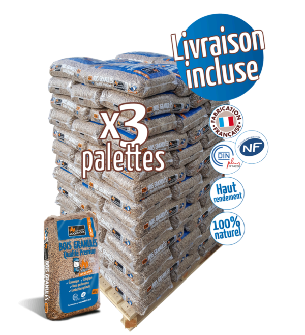 Palette de granulés Woodstock × 3 (198 sacs) de 15 kg