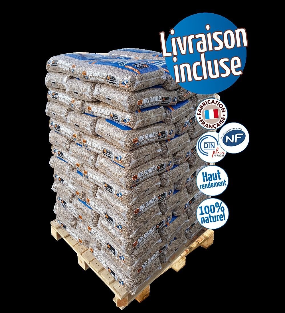 Granulés de bois Woodstock – 1 palette de 78 sacs de 15 kg